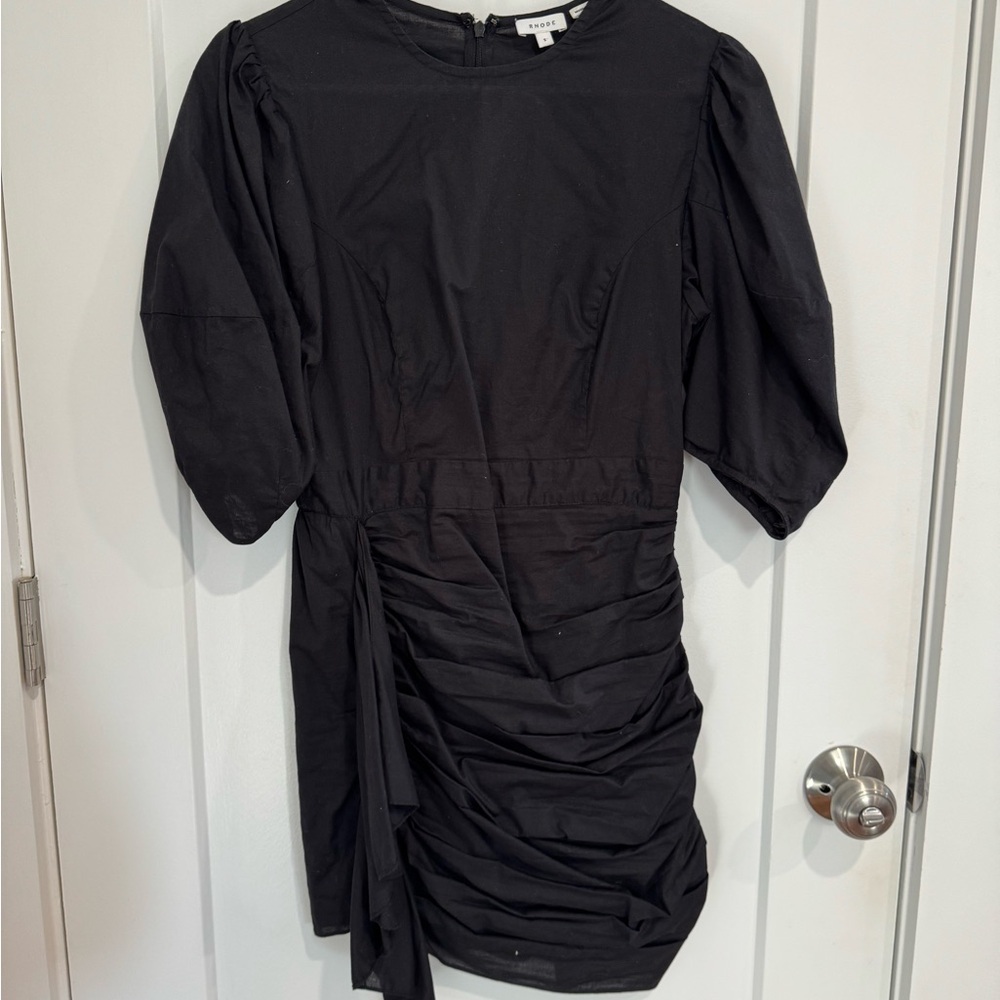 RHODE Black Mini Dress with Puff Sleeves